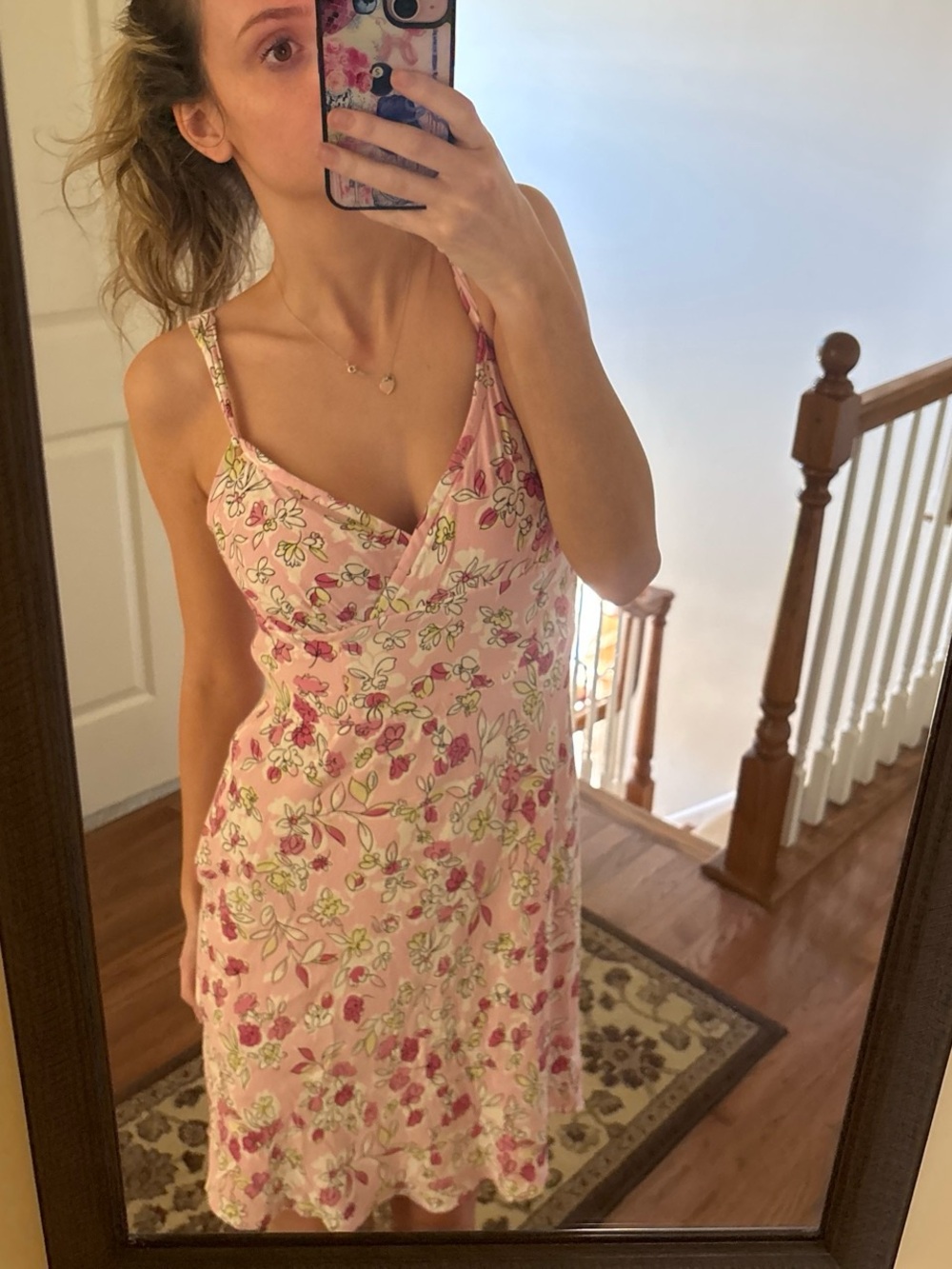 LOFT Pink Floral Y2K Empire Mini Dress 4P - Picture 2 of 7